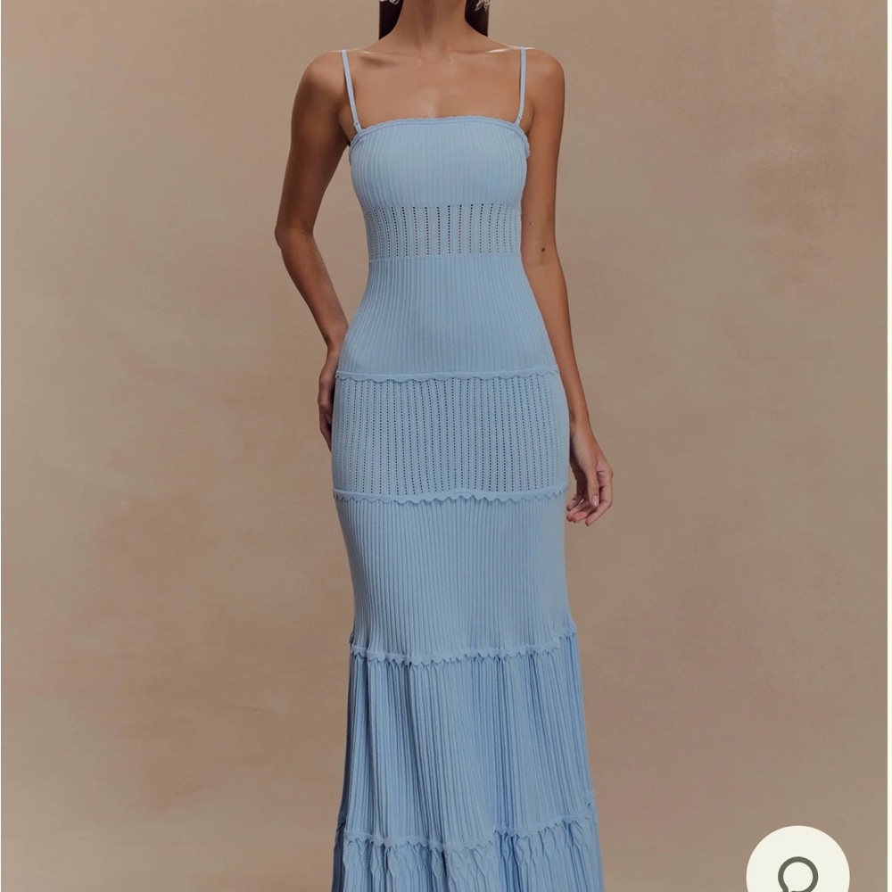 Meshki Finley Pointelle Light Blue Ribbed Maxi Dress